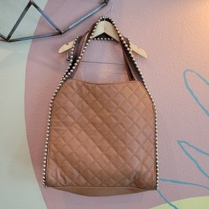 Big Buddha Tan Quilted Shoulder Bag with Studded Trim